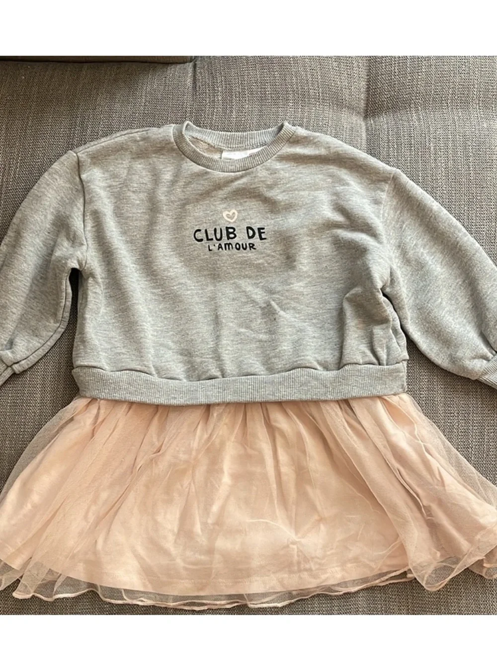 Zara- Grey Sweatshirt Dress with Pink Tulle Skirt